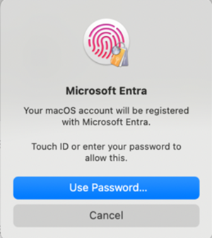 Microsoft Entra macOS registration prompt offering Touch ID or password
